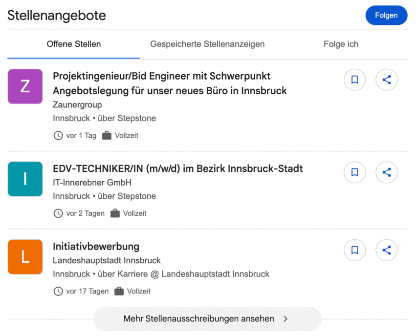Google for Jobs - Beispiel